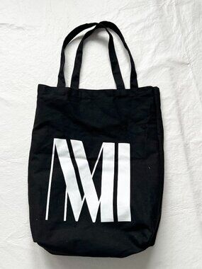 MM LaFleur  tote shopping bag black canvas white logo 15x17 m.m. lafleur